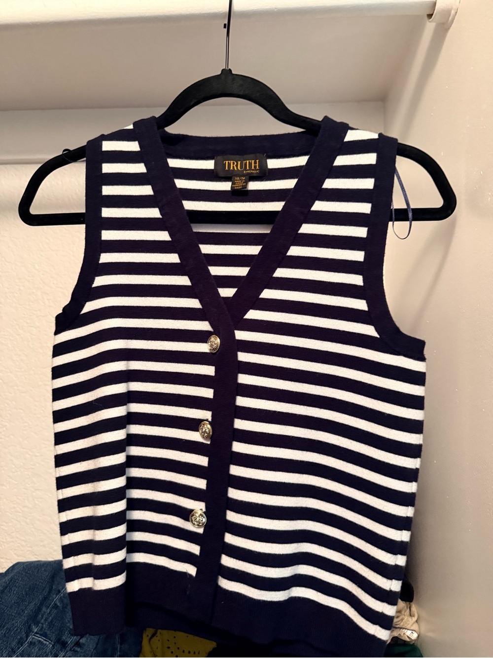 Truth by Republic - Navy & White Striped Sleeveless Button Vest